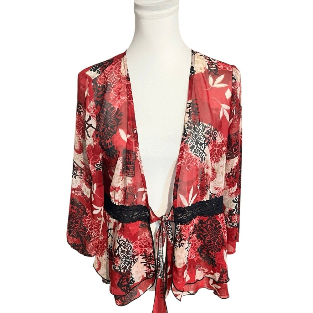 Dressbarn blouse petite xl floral tie boho floral